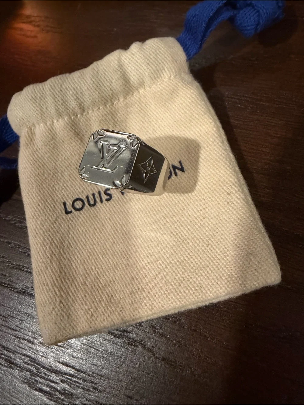 Louis Vuitton Silver Monogram Square Signet Ring